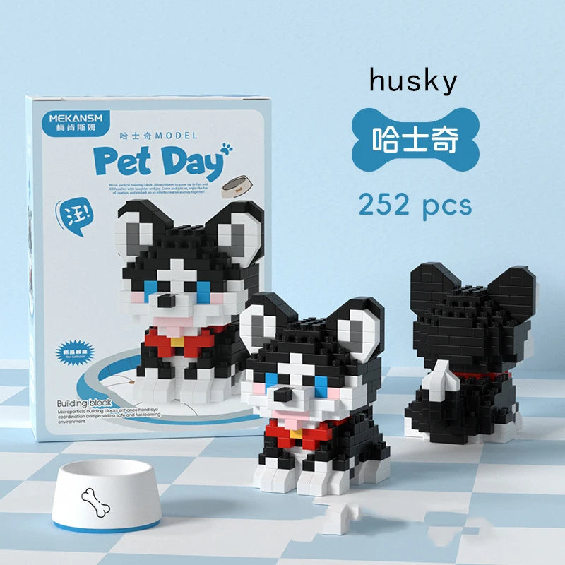 18 Styles Little Dog Cat Cute Pet Small Building Block Model Series Ornaments Children's Toys Miniature Bricks Quick Pick Grocers